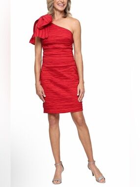 NWT Alex Evenings Sz 8 Short One Shoulder Crinkle Stretch Taffeta Mini Dress